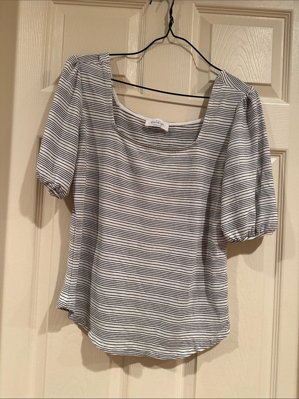 Kaileigh Black & White Striped Scoop Neck Puff Sleeve Top
